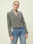 Crop Kruvaze Blazer Ceket Kareli