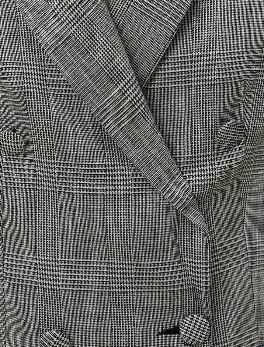 Crop Kruvaze Blazer Ceket Kareli