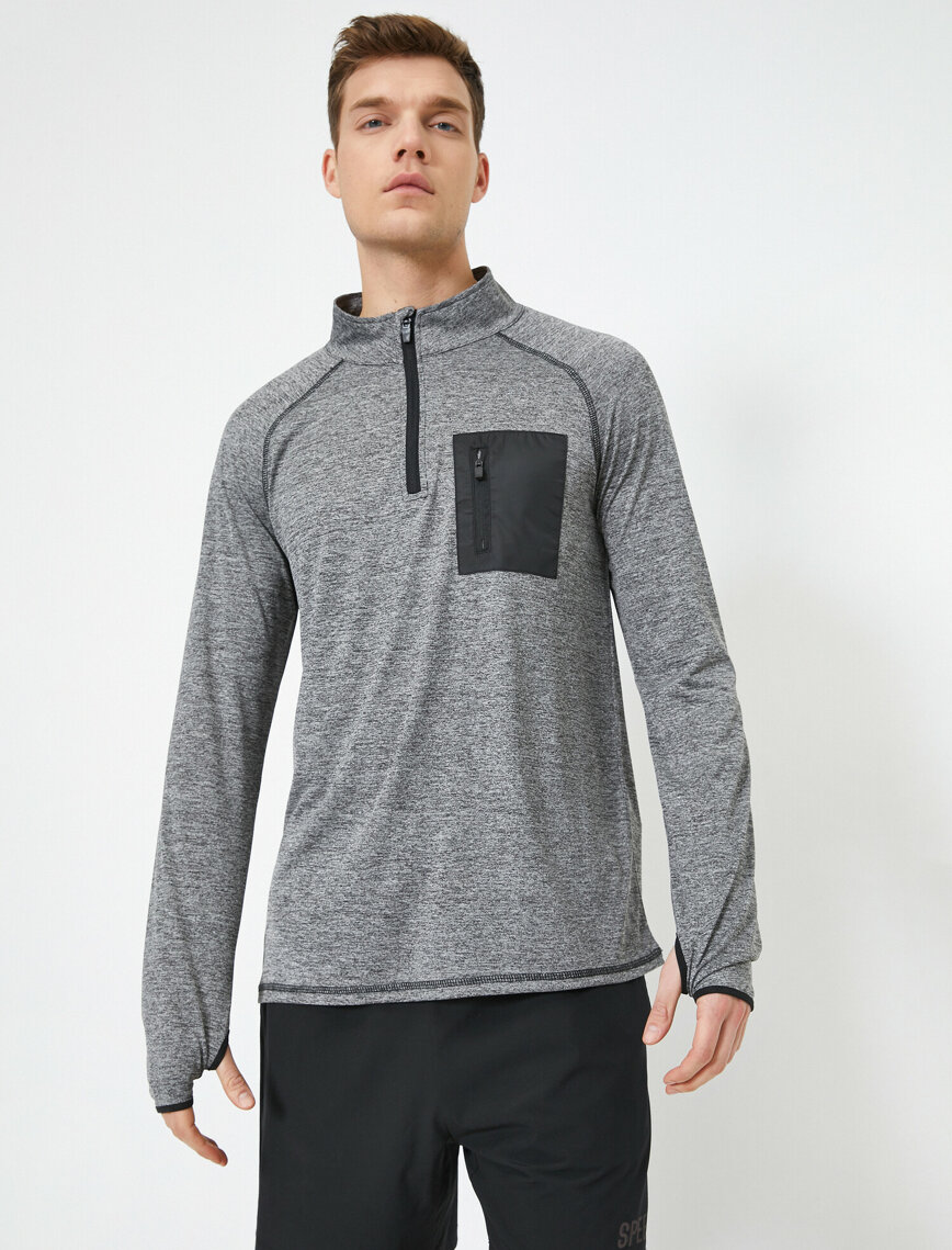 Fermuar Detaylı Yüksek Yaka Cep Detaylı Sweatshirt Fermuar Detaylı Yüksek Yaka Cep Detaylı Sweatshirt