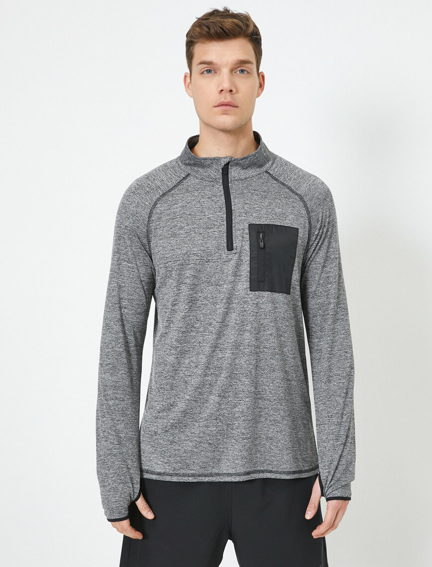 Fermuar Detaylı Yüksek Yaka Cep Detaylı Sweatshirt Fermuar Detaylı Yüksek Yaka Cep Detaylı Sweatshirt