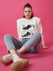 Pamuklu Bisiklet Yaka Pullu Sweatshirt
