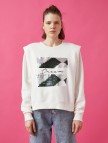 Pamuklu Bisiklet Yaka Pullu Sweatshirt
