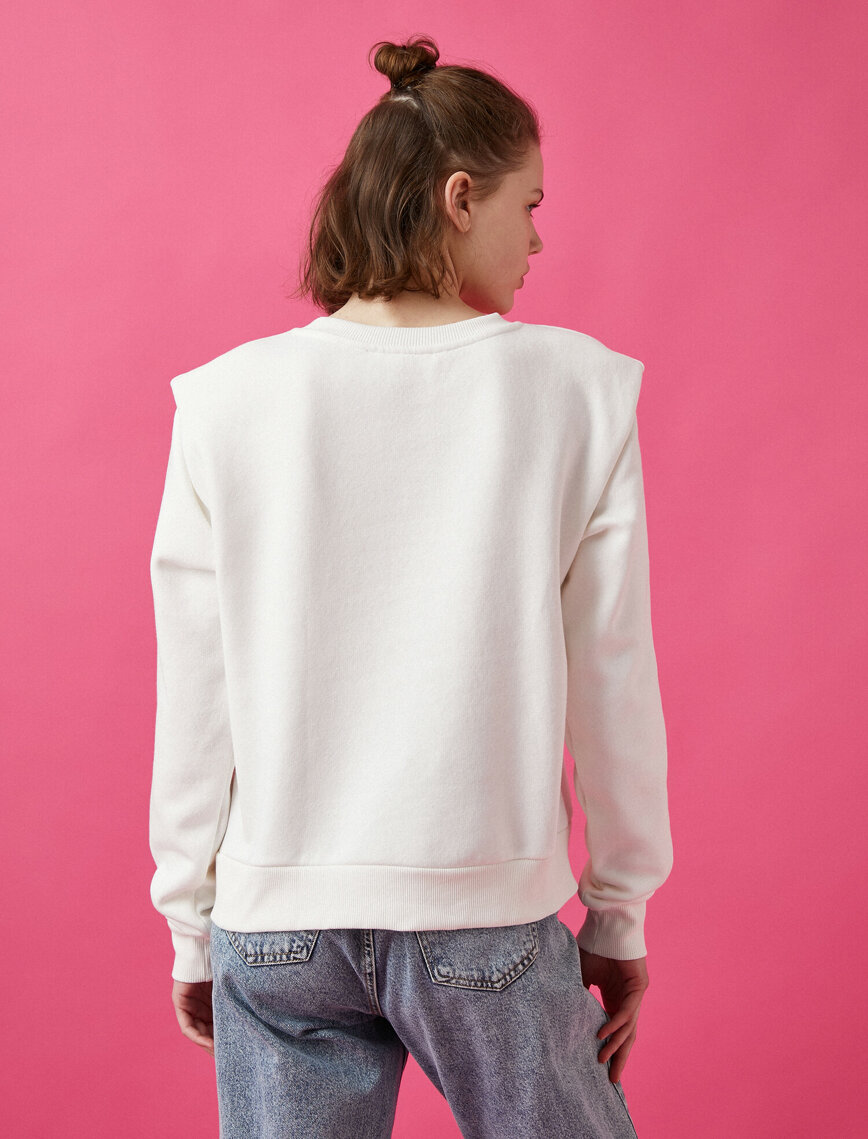 Pamuklu Bisiklet Yaka Pullu Sweatshirt