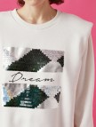 Pamuklu Bisiklet Yaka Pullu Sweatshirt