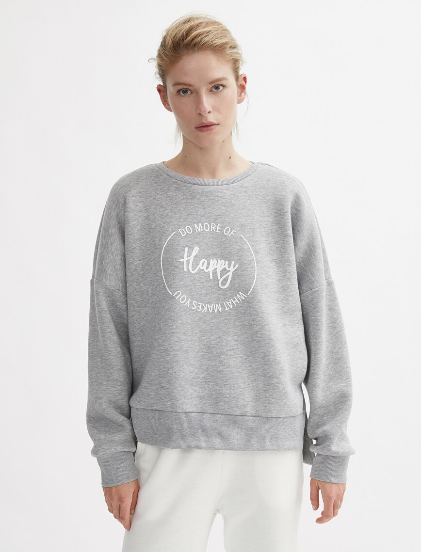 Bisiklet Yaka Sweatshirt Slogan Baskılı