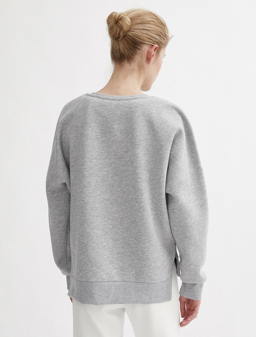 Bisiklet Yaka Sweatshirt Slogan Baskılı