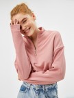 Dik Yaka Sweatshirt Fermuarlı Pamuklu