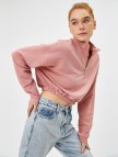 Dik Yaka Sweatshirt Fermuarlı Pamuklu