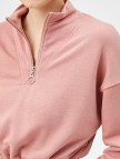 Dik Yaka Sweatshirt Fermuarlı Pamuklu