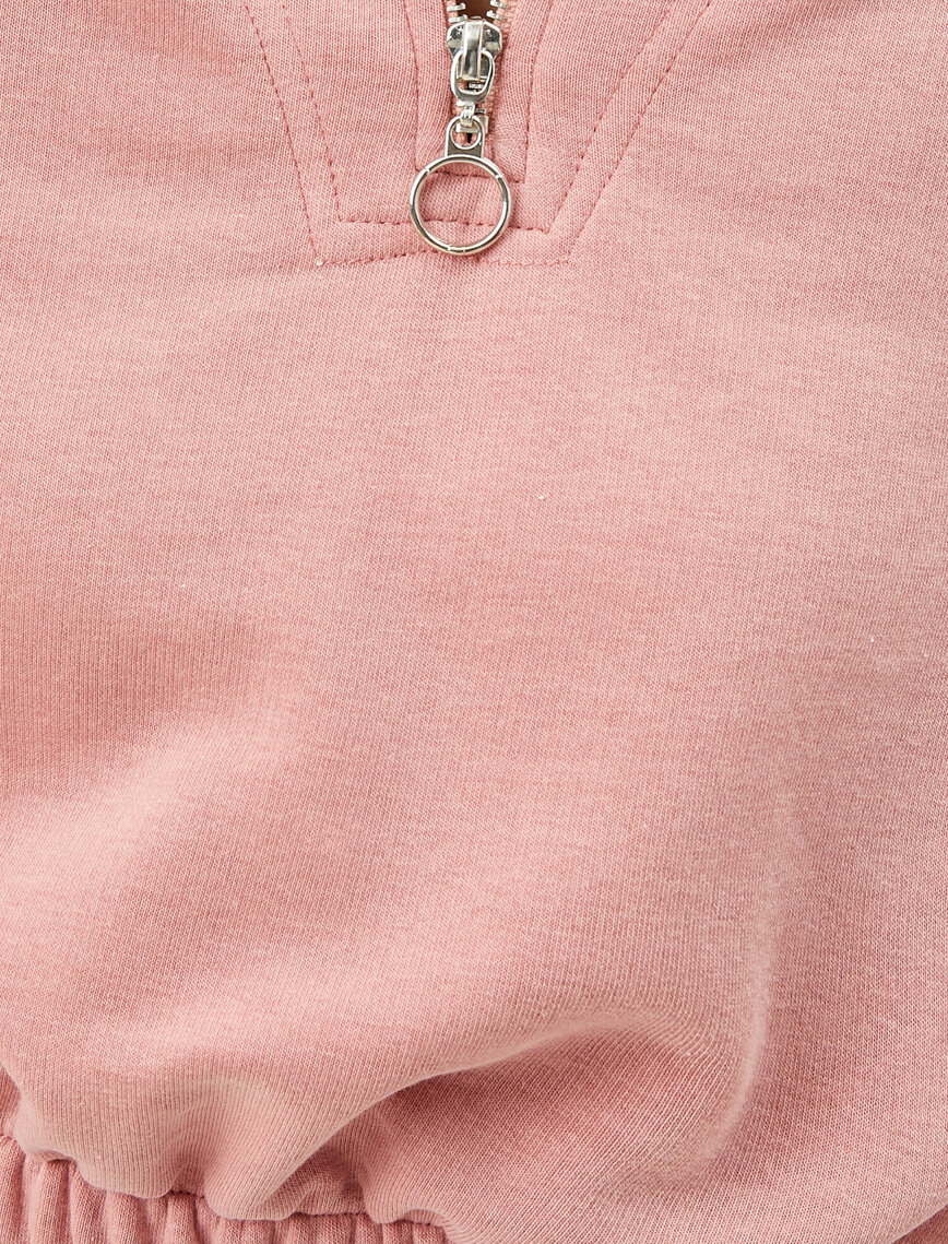 Dik Yaka Sweatshirt Fermuarlı Pamuklu