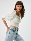 Crop Bluz Fırfır Detaylı Kare Yaka