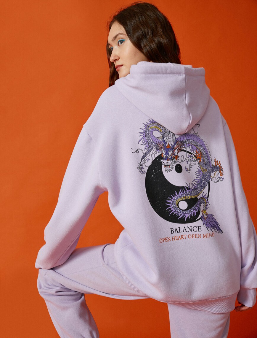 Pamuklu Kapüşonlu Baskılı Sweatshirt