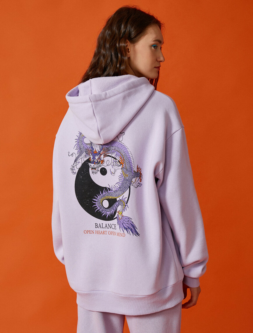 Pamuklu Kapüşonlu Baskılı Sweatshirt