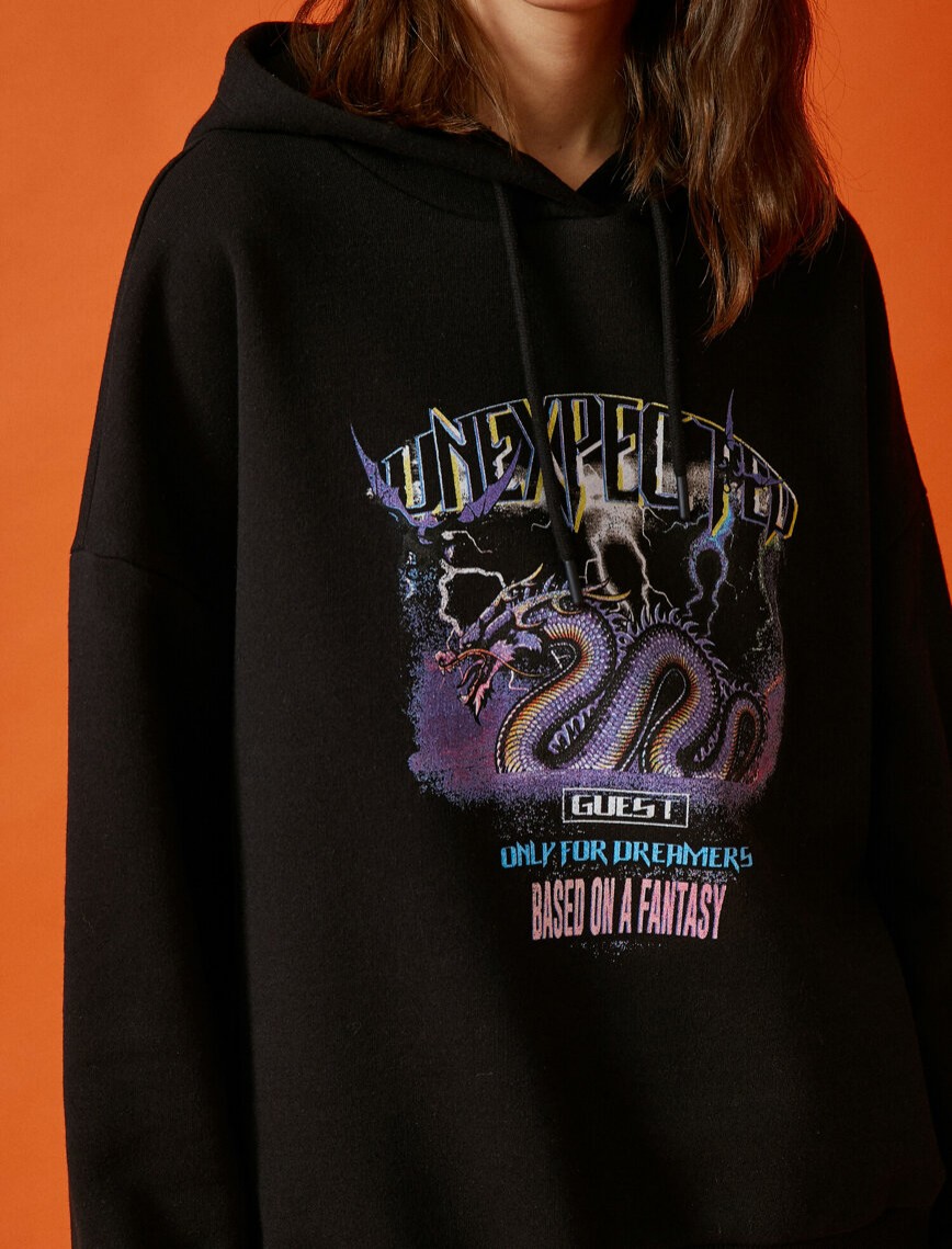 Pamuklu Bisiklet Yaka Baskılı Sweatshirt