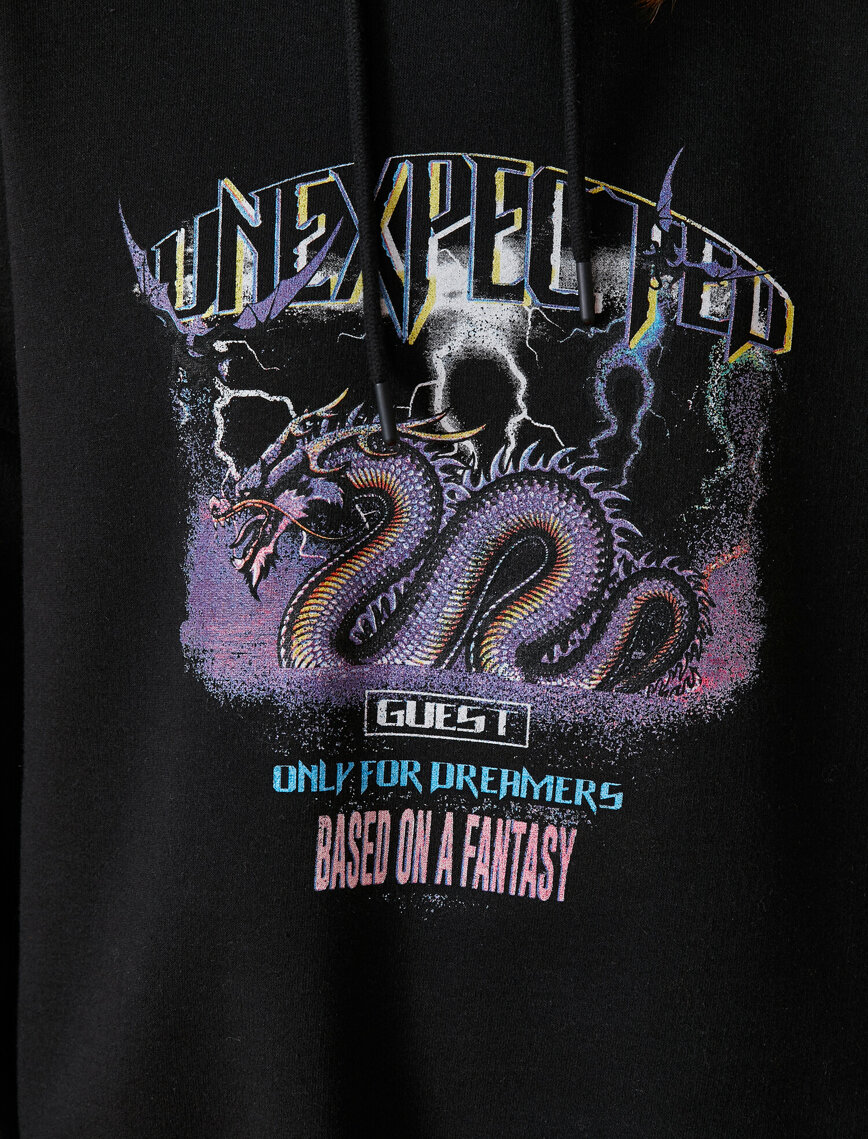 Pamuklu Bisiklet Yaka Baskılı Sweatshirt