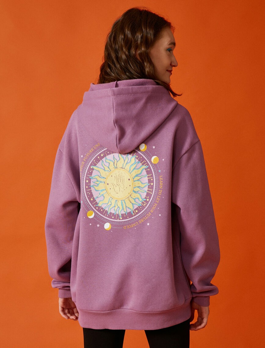 Pamuklu Kapüşonlu Cepli Baskılı Sweatshirt