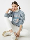 Pamuklu Bisiklet Yaka Baskılı Sweatshirt