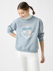 Pamuklu Bisiklet Yaka Baskılı Sweatshirt