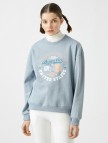 Pamuklu Bisiklet Yaka Baskılı Sweatshirt