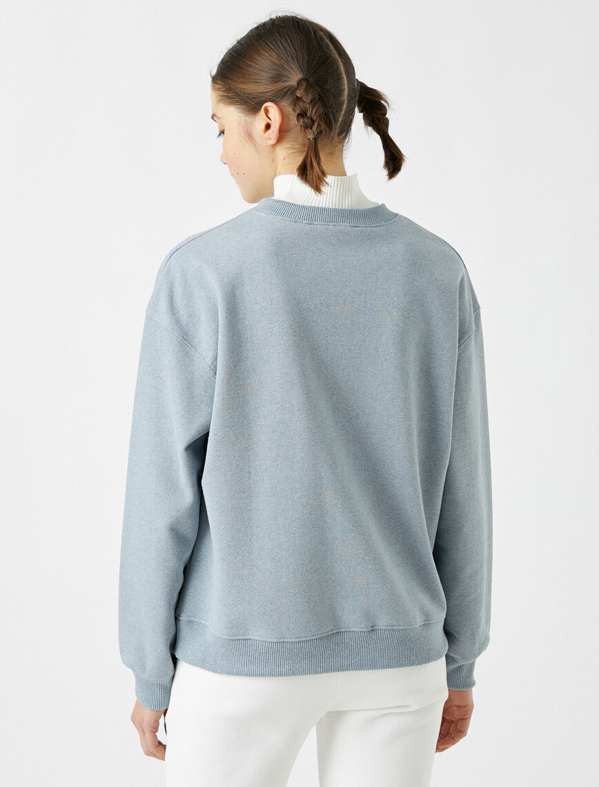 Pamuklu Bisiklet Yaka Baskılı Sweatshirt