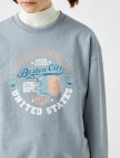 Pamuklu Bisiklet Yaka Baskılı Sweatshirt